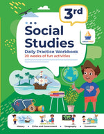 Book cover for 3rd Grade Social Studies: Daily Practice Workbook 20 Weeks of Fun Activities History Civic and Government Geography Economics + Video Explanations Eac