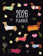 Book cover for Dachshund Planner 2026: Funny Dog Monthly Agenda January-December Organizer (12 Months) Cute Puppy Scheduler with Flowers & Pretty Pink Hearts