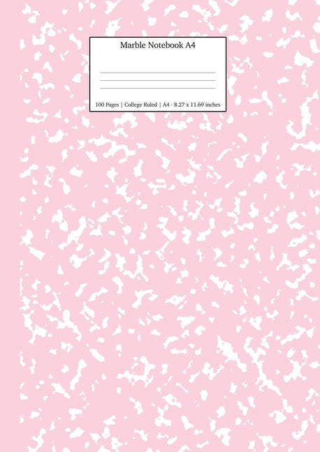 Book cover for Marble Notebook A4: Pastel Pink College Ruled Journal