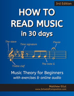 Book cover for How to Read Music in 30 Days: Music Theory for Beginners - with exercises & online audio