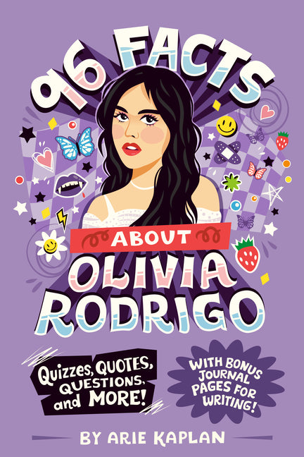 Book cover for 96 Facts about Olivia Rodrigo: Quizzes, Quotes, Questions, and More! with Bonus Journal Pages for Writing!