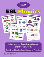 Book cover for K-2 ESL Phonics: reading, handwriting, speaking practice