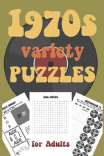 Book cover for 1970s Variety Puzzles for Adults: Travel Sized Word and Number Puzzles with Answers in Large Print