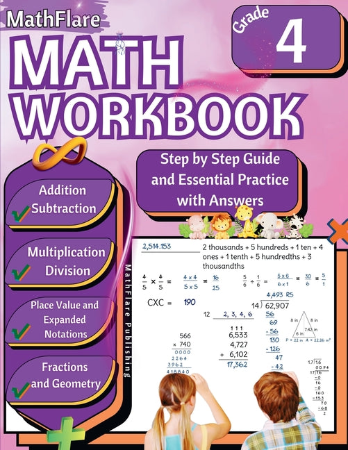 Book cover for MathFlare - Math Workbook 4th Grade: Math Workbook Grade 4: Addition, Subtraction, Multiplication and Division, Fractions, Decimals, Factors and Multi