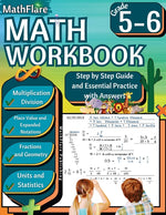 Book cover for MathFlare - Math Workbook 5th and 6th Grade: Math Workbook Grade 5-6: Multiplication and Division, Fractions, Decimals, Place Value, Expanded Notation