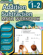 Book cover for Addition and Subtraction Math Workbook 1st and 2nd Grade: Word Problems Grade 1-2, Exercises 1 to 50, Activities, Commutative Property