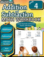 Book cover for Addition and Subtraction Math Workbook 4th Grade: Word Problems Grade 4, Addition and Subtraction with Regrouping Activities, Multi-Operations, Unknow