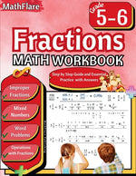 Book cover for Fractions Math Workbook 5th and 6th Grade: Fractions Workbook Grade 5-6, Operations with Fractions, Simplify Fractions, Mixed Numbers, Word Problems