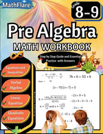 Book cover for Pre Algebra Workbook 8th and 9th Grade: Pre Algebra Workbook Grade 8-9, Linear Equations, Quadratic Equations, Equations One-Side, Two-Sides, Evaluate
