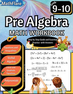 Book cover for Pre Algebra Workbook 9th and 10th Grade: Pre Algebra Workbook Grade 9-10, Linear Equations, Quadratic Equations, Polynomials, Equations One-Side, Two-