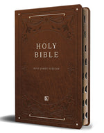 Book cover for KJV Holy Bible, Giant Print Thinline Large Format, Brown Premium Imitation Leather with Ribbon Marker, Red Letter, and Thumb Index