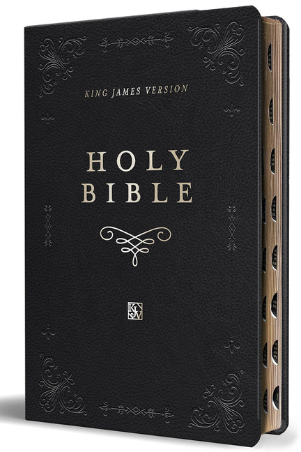 Book cover for KJV Holy Bible, Giant Print Thinline Large Format, Black Premium Imitation Leather with Ribbon Marker, Red Letter, and Thumb Index