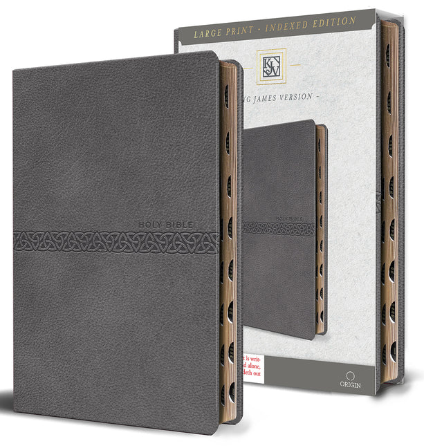 Book cover for KJV Holy Bible, Large Print Medium Format, Gray Faux Leather with Ribbon Marker, Red Letter, Thumb Index