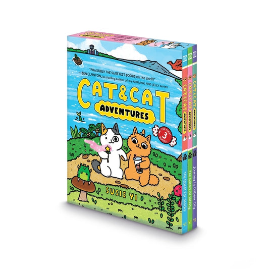 Book cover for Cat & Cat Adventures #1-3: A Graphic Novel 3-Book Box Set: The Quest for Snacks, the Goblet of Infinity, Journey Into Unibear City