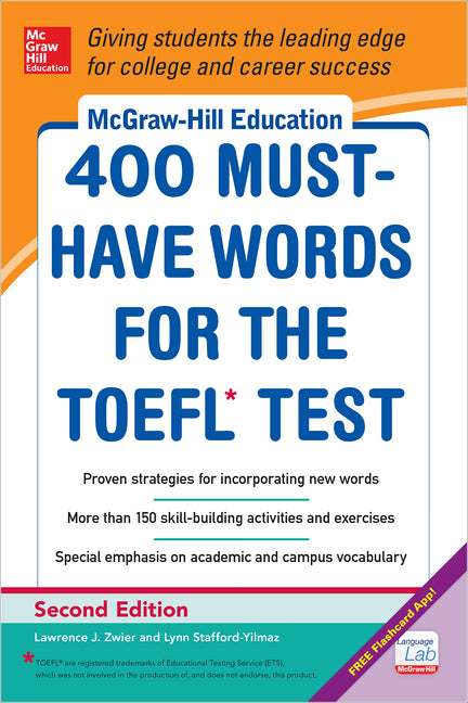 Book cover for McGraw-Hill Education 400 Must-Have Words for the Toefl, 2nd Edition (Revised)