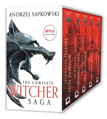 Book cover for The Witcher Boxed Set: Blood of Elves, the Time of Contempt, Baptism of Fire, the Tower of Swallows, the Lady of the Lake