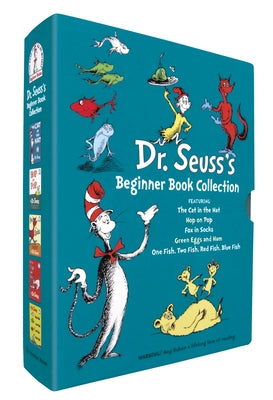 Book cover for Dr. Seuss's Beginner Book Boxed Set Collection: The Cat in the Hat; One Fish Two Fish Red Fish Blue Fish; Green Eggs and Ham; Hop on Pop; Fox in Socks