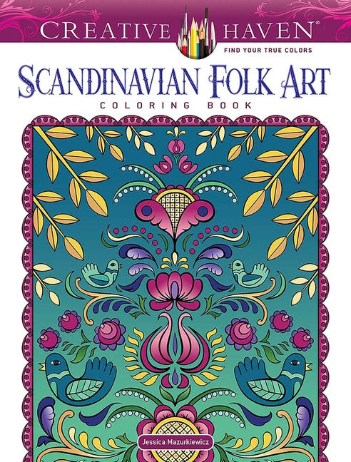 Book cover for Creative Haven Scandinavian Folk Art Coloring Book