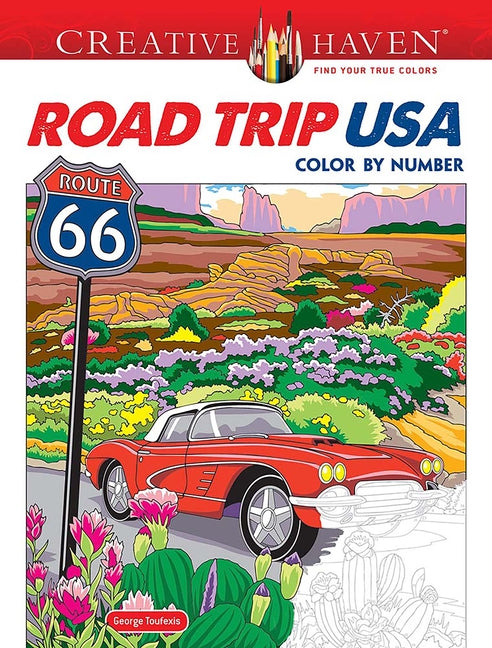 Book cover for Creative Haven Road Trip USA Color by Number