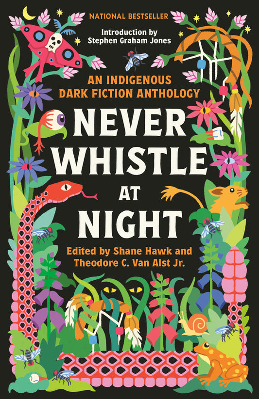 Book cover for Never Whistle at Night: An Indigenous Dark Fiction Anthology