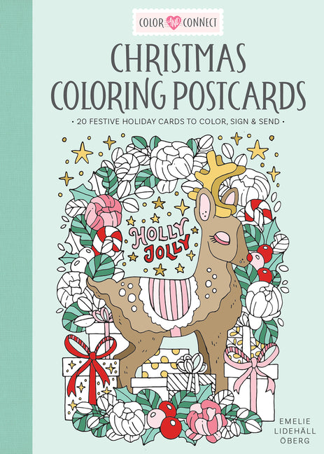 Book cover for Christmas Coloring Postcards: 20 Festive Holiday Cards to Color, Sign, and Send