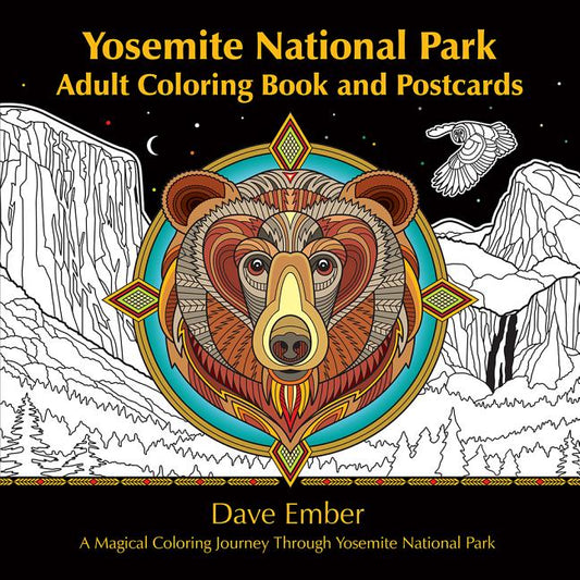 Book cover for Yosemite National Park Adult Coloring Book and Postcards: A Magical Coloring Journey Through Yosemite National Park