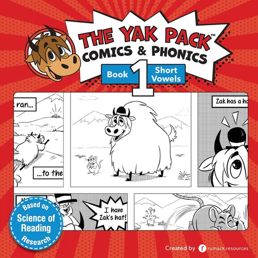 Book cover for The Yak Pack: Comics & Phonics: Book 1: Learn to read decodable short vowel words