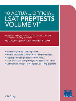 Book cover for 10 Actual, Official LSAT Preptests Volume VI: (Preptests 72-81)