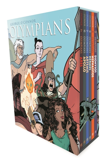 Book cover for Olympians Boxed Set Books 7-12: Ares, Apollo, Artemis, Hermes, Hephaistos, and Dionysos
