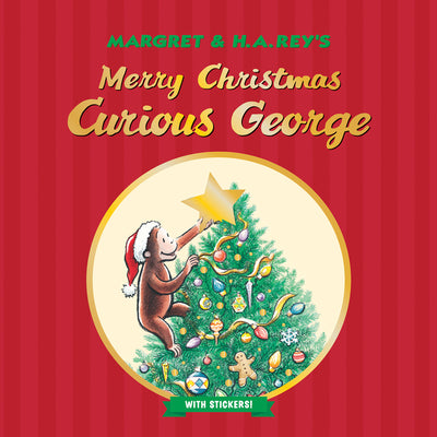 Book cover for Merry Christmas, Curious George with Stickers: A Christmas Holiday Book for Kids