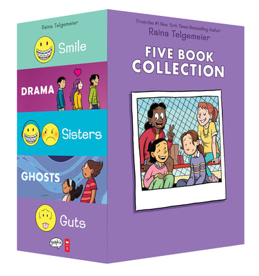 Book cover for Raina Telgemeier Collection Box Set (Smile, Drama, Sisters, Ghosts, Guts)