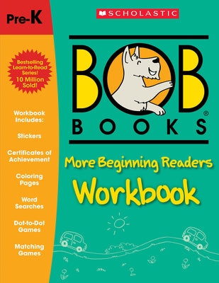 Book cover for Bob Books - More Beginning Readers Workbook Phonics, Writing Practice, Stickers, Ages 4 and Up, Kindergarten, First Grade (Stage 1: Starting to Read)