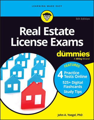 Book cover for Real Estate License Exams for Dummies: Book + 4 Practice Exams + 525 Flashcards Online