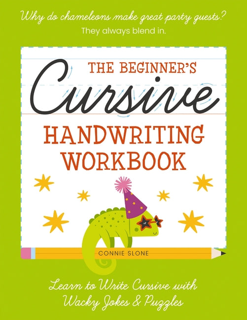 Book cover for Beginner's Cursive Handwriting Workbook: Learn to Write Cursive with Wacky Jokes and Puzzles
