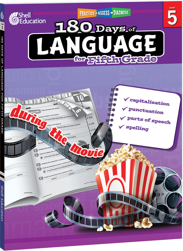 Book cover for 180 Days of Language for Fifth Grade: Practice, Assess, Diagnose