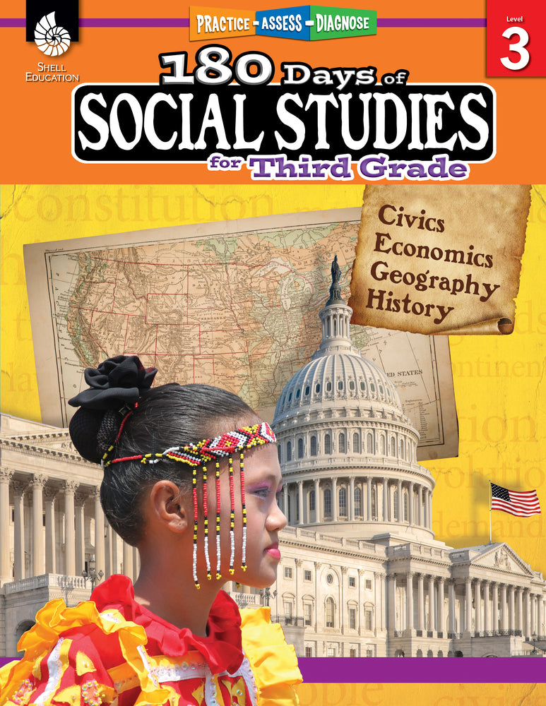 Book cover for 180 Days of Social Studies for Third Grade: Practice, Assess, Diagnose