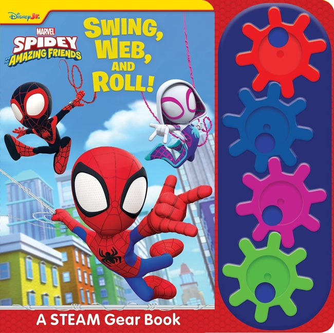 Book cover for Disney Junior Marvel Spidey and His Amazing Friends: Swing, Web, and Roll! a Steam Gear Sound Book [With Battery]