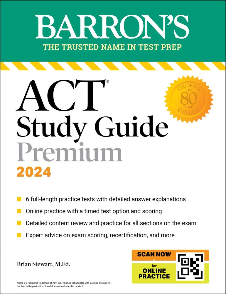 Book cover for ACT Study Guide Premium Prep, 2024: 6 Practice Tests + Comprehensive Review + Online Practice