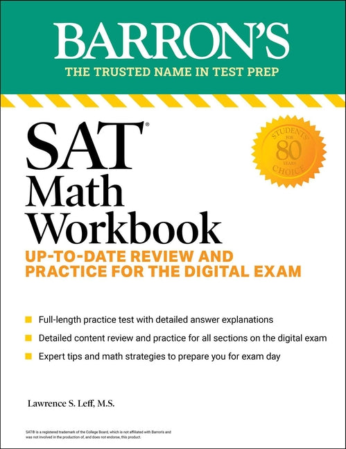 Book cover for SAT Math Workbook: Up-To-Date Practice for the Digital Exam