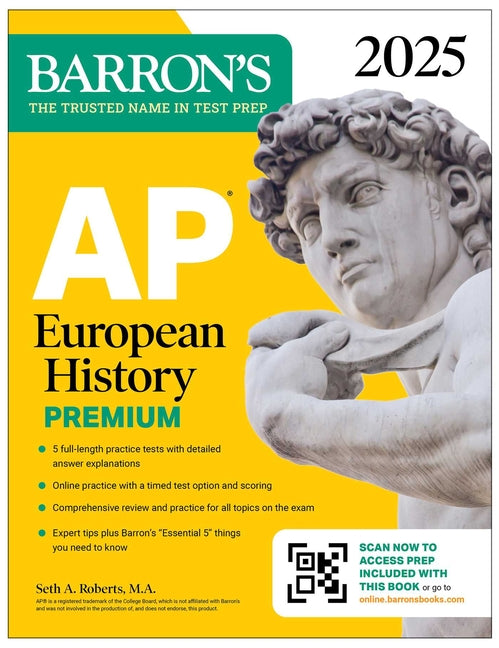 Book cover for AP European History Premium, 2025: Prep Book with 5 Practice Tests + Comprehensive Review + Online Practice