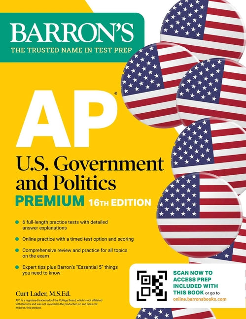Book cover for AP U.S. Government and Politics Premium, Sixteenth Edition: Prep Book with 6 Practice Tests + Comprehensive Review + Online Practice (2026)