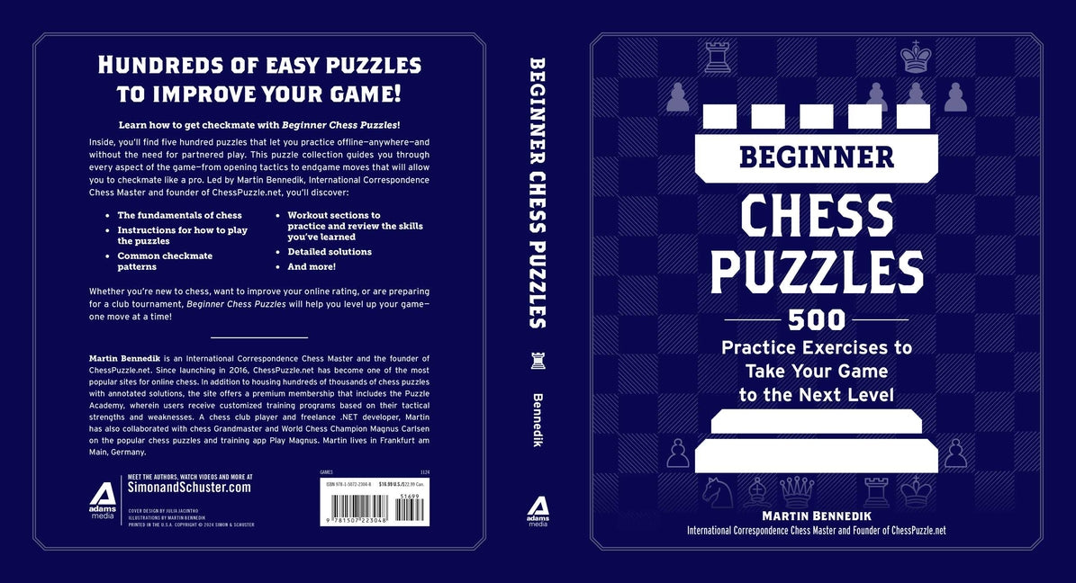Book cover for Beginner Chess Puzzles: 500 Practice Exercises to Take Your Game to the Next Level
