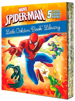 Book cover for Spider-Man Little Golden Book Library (Marvel): Spider-Man!; Trapped by the Green Goblin; The Big Freeze!; High Voltage!; Night of the Vulture!