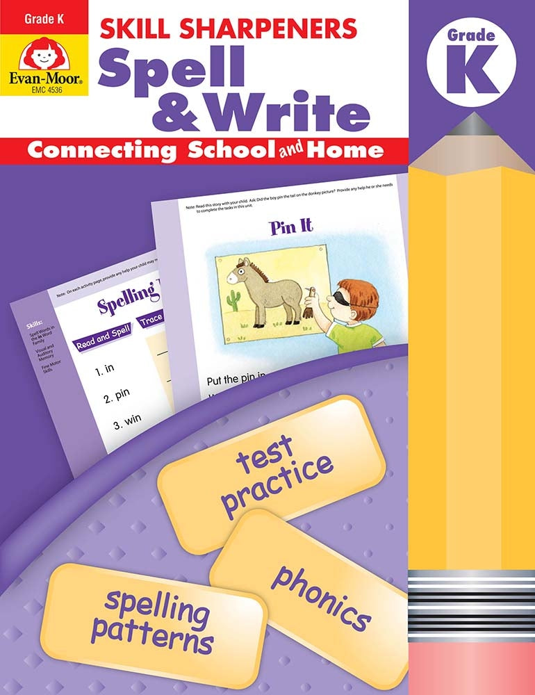 Book cover for Skill Sharpeners: Spell & Write, Kindergarten Workbook