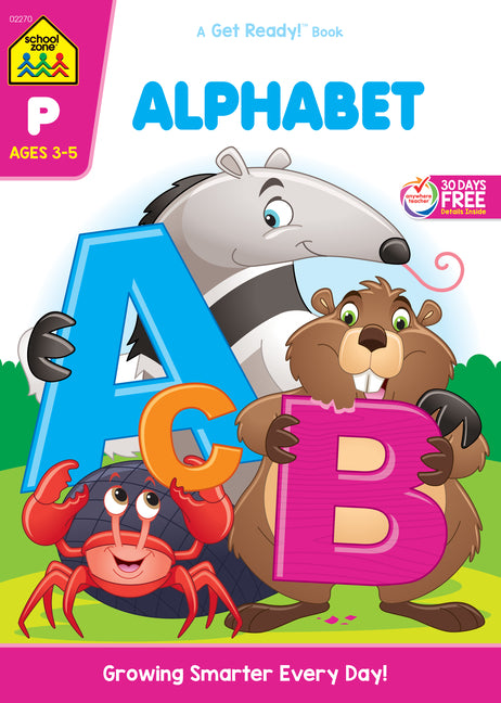 Book cover for School Zone Alphabet 64-Page Workbook