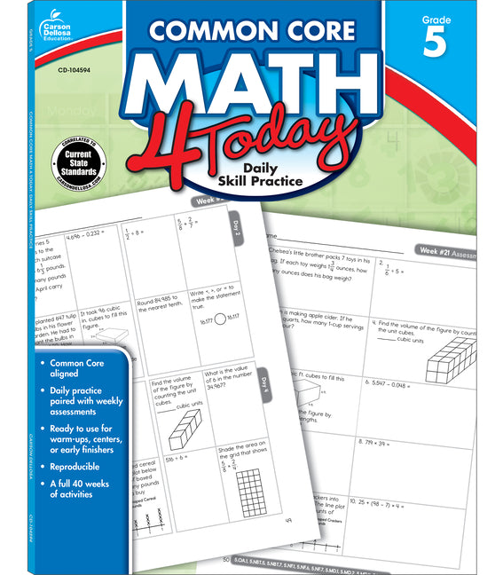 Book cover for Common Core Math 4 Today, Grade 5: Daily Skill Practice Volume 8