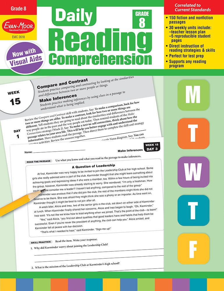 Book cover for Daily Reading Comprehension, Grade 8 Teacher Edition