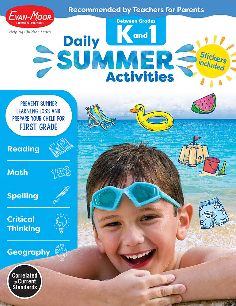 Book cover for Daily Summer Activities: Between Kindergarten and 1st Grade, Grade K - 1 Workbook: Moving from Kindergarten to 1st Grade, Grades K-1