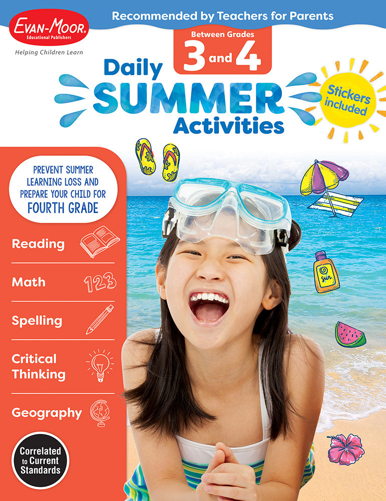 Book cover for Daily Summer Activities: Between 3rd Grade and 4th Grade, Grade 3 - 4 Workbook: Moving from 3rd Grade to 4th Grade, Grades 3-4