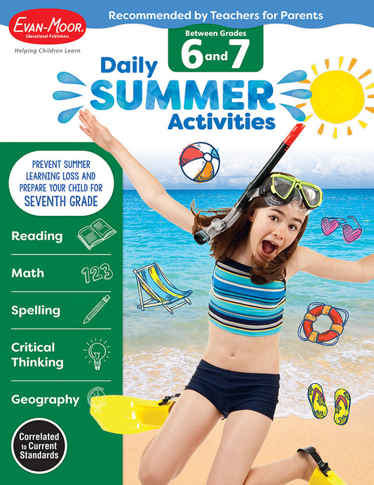 Book cover for Daily Summer Activities: Between 6th Grade and 7th Grade, Grade 6 - 7 Workbook: Moving from 6th Grade to 7th Grade, Grades 6-7